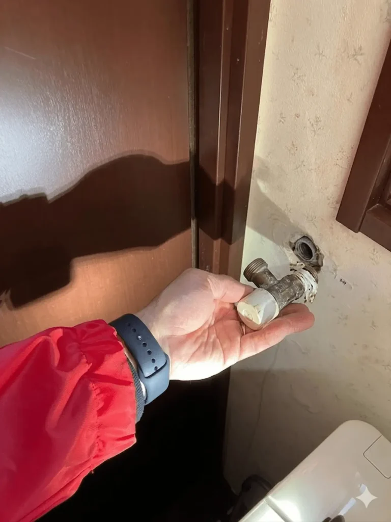 取り外した洗濯機用水栓・シールテープ巻き直し前の状態