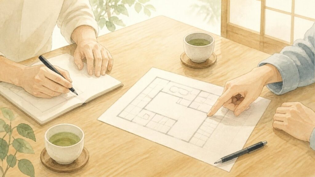 実家をどうするかを相談するイメージ